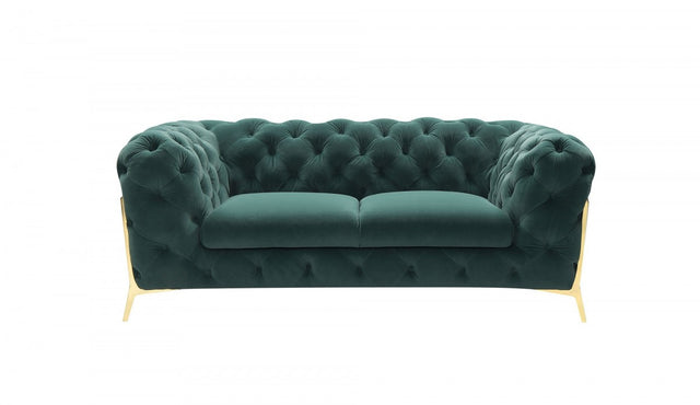 Glam 74" Green Velvet And Gold Loveseat-0