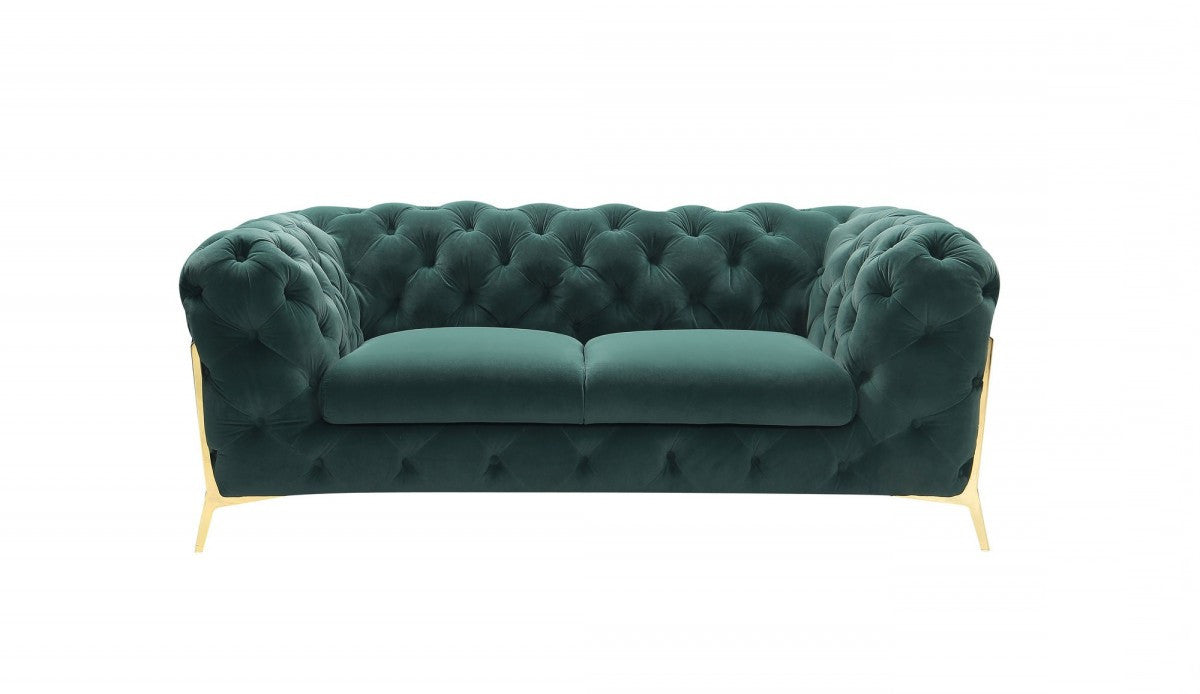 Glam 74" Green Velvet And Gold Loveseat-3