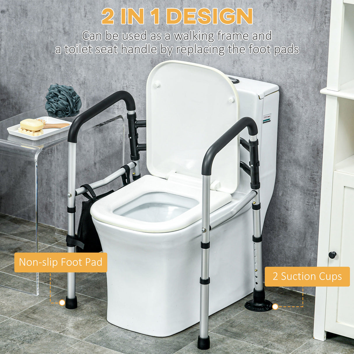 2 in 1 Stand Alone Toilet Safety Rails, Stand-Assist Walker with Adjustable Height Width