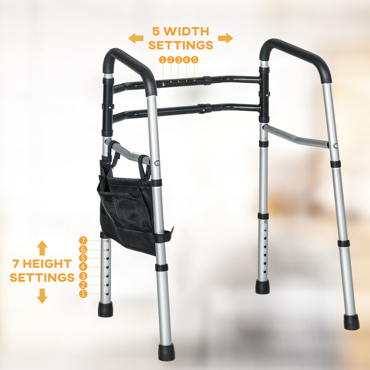 2 in 1 Stand Alone Toilet Safety Rails, Stand-Assist Walker with Adjustable Height Width